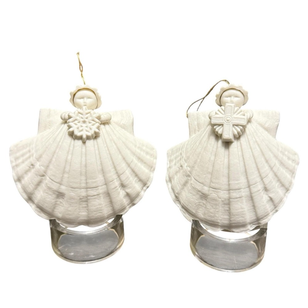 VTG 1989 & 1993 Margaret Furlong Bisque 3" Angel Shell Ornaments Lot of 2